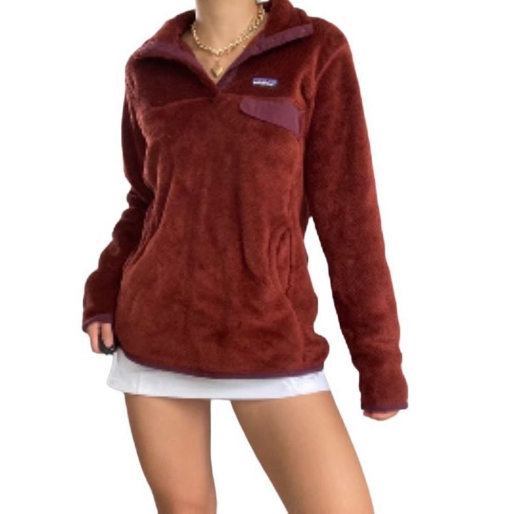 Patagonia Womens Polartec Re-Tool‎ Snap-T Fleece Pullover Sweatshirt Rusted Iron